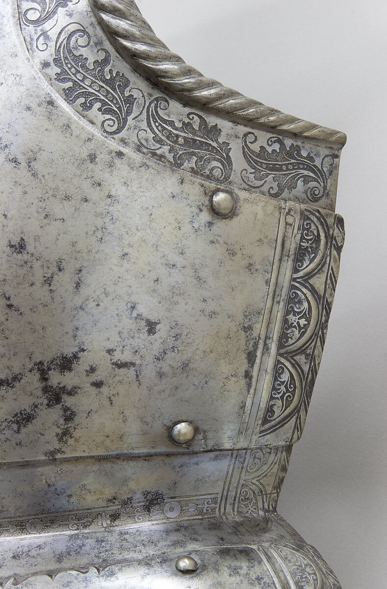 Breastplate with Tassets, Steel, copper alloy, leather, German, Augsburg