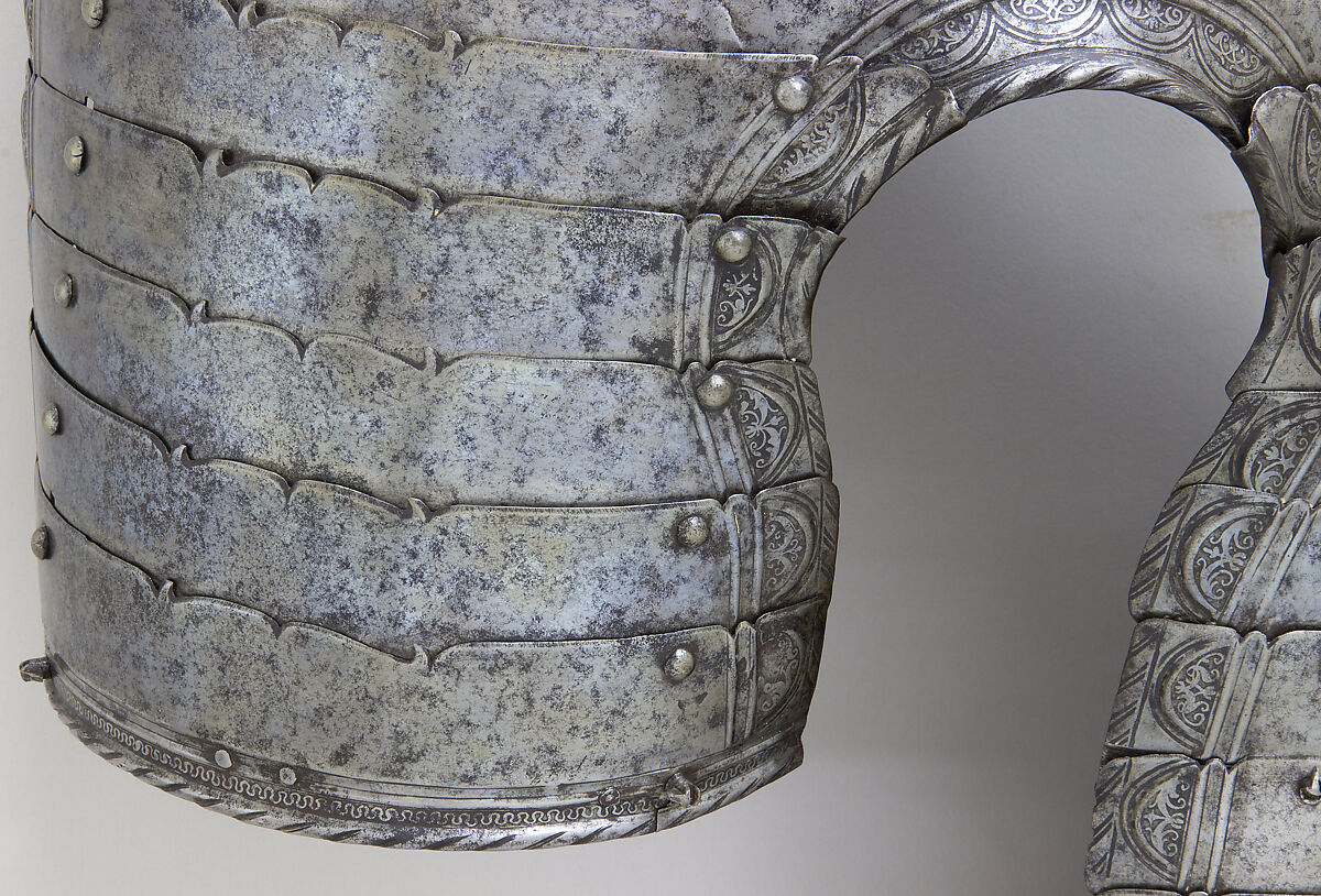 Breastplate with Tassets, Steel, copper alloy, leather, German, Augsburg