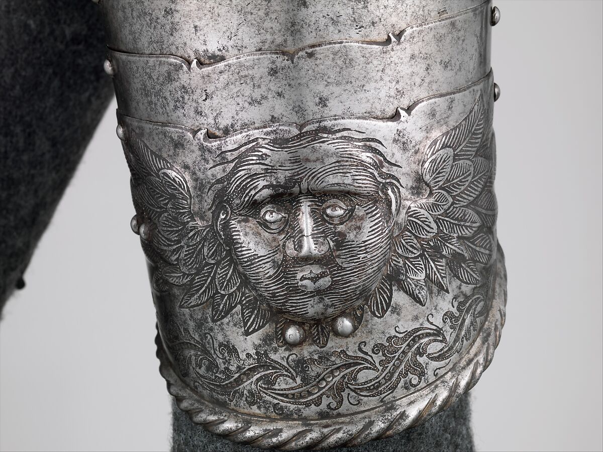 Breastplate with Tassets, Steel, copper alloy, leather, German, Augsburg