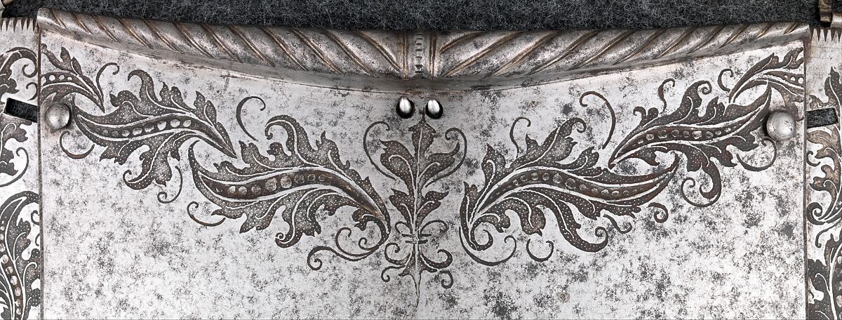 Breastplate with Tassets, Steel, copper alloy, leather, German, Augsburg