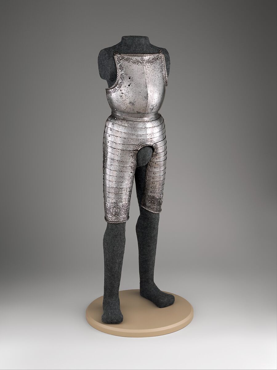 Breastplate with Tassets, Steel, copper alloy, leather, German, Augsburg 