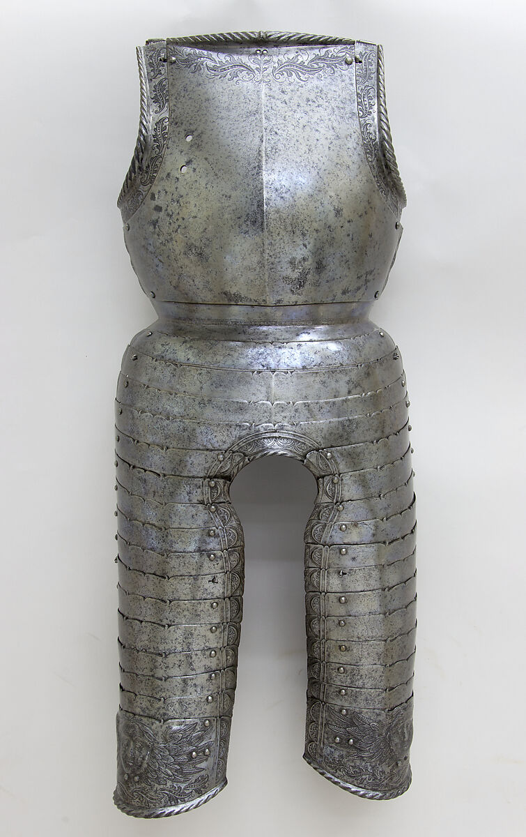 Breastplate with Tassets, Steel, copper alloy, leather, German, Augsburg