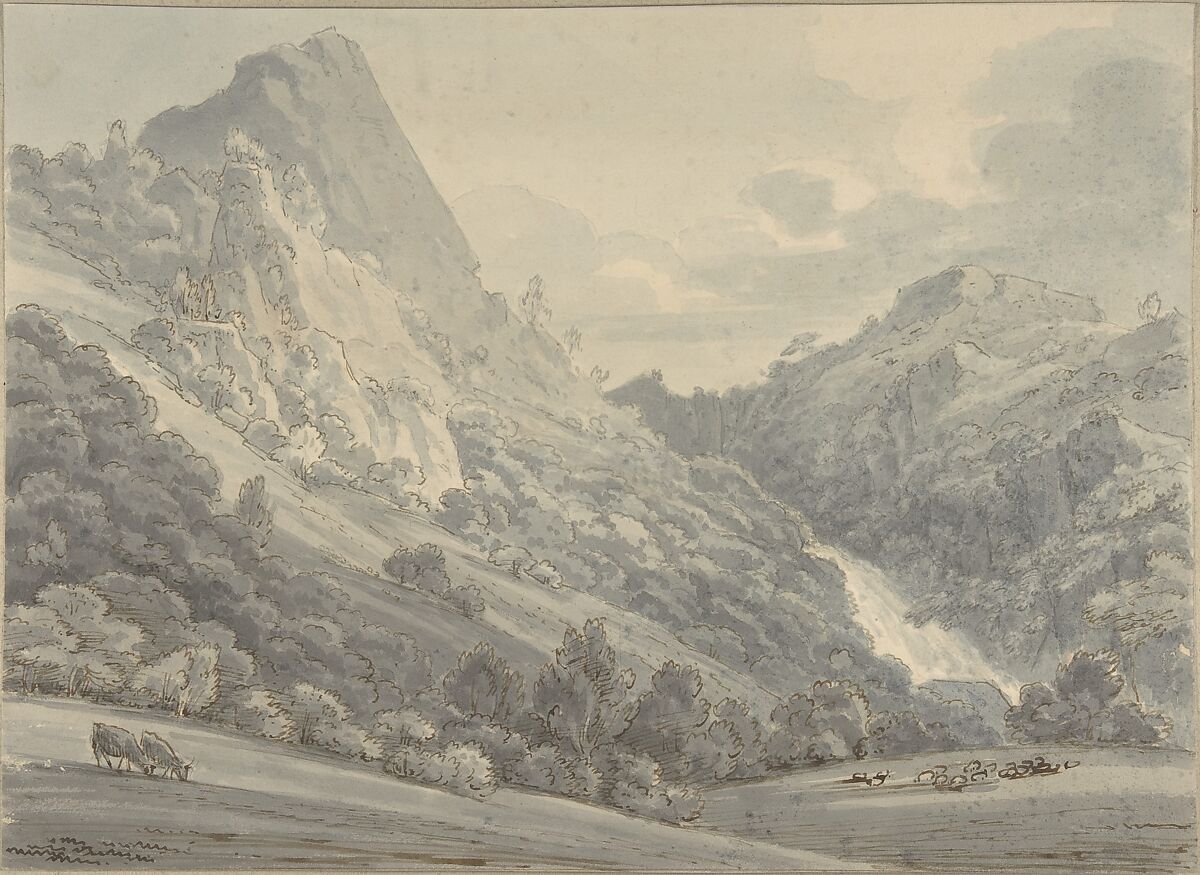 The Falls of Lodore, Thomas Sunderland (British, Whittington Hall, Lonsdale 1744–1828 Littlecroft), Pen and brown  ink, brush and gray wash 