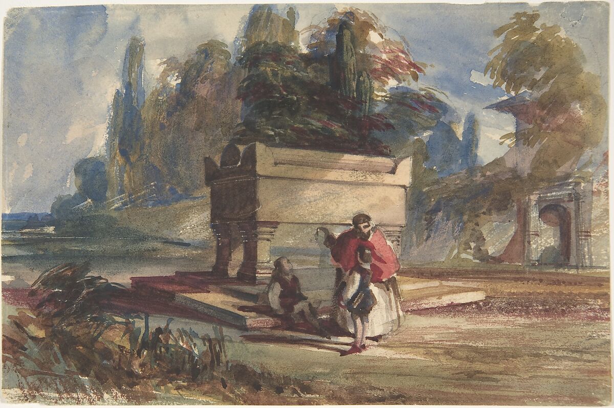 Oriental Scene, Attributed to William James Müller (British, Bristol 1812–1845 Bristol), Watercolor over black chalk 