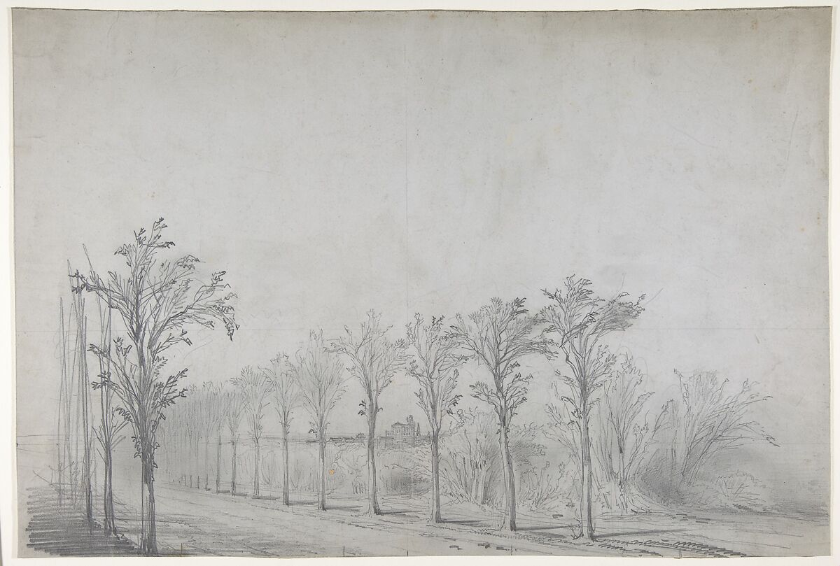 Design for a Stage Set at the Opéra, Paris: Tree-Lined Road, Eugène Cicéri (French, Paris 1813–1890 Fontainebleau), Graphite 