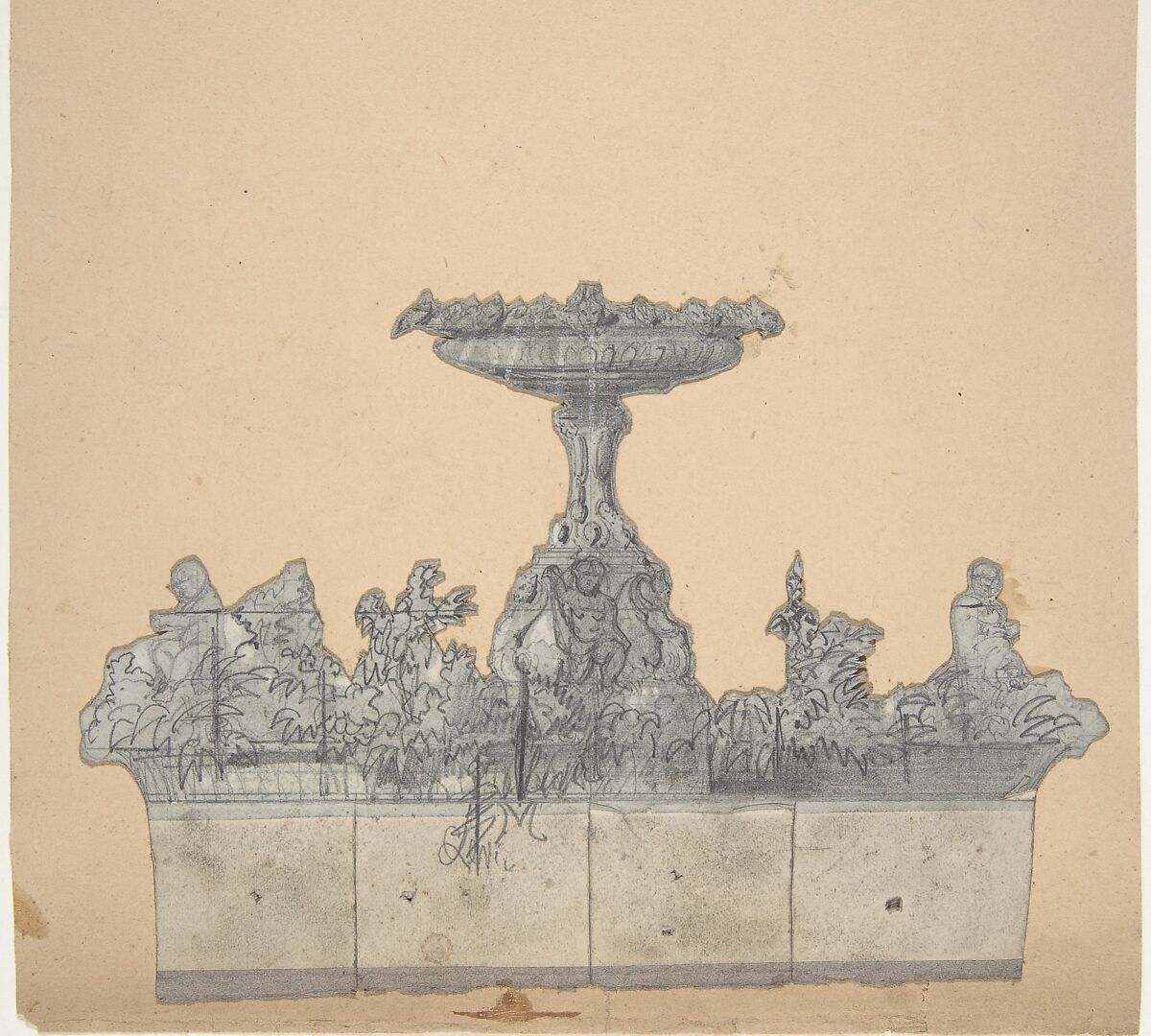 Design for a Stage Set at the Opéra, Paris: A Fountain, Eugène Cicéri (French, Paris 1813–1890 Fontainebleau), Graphite 