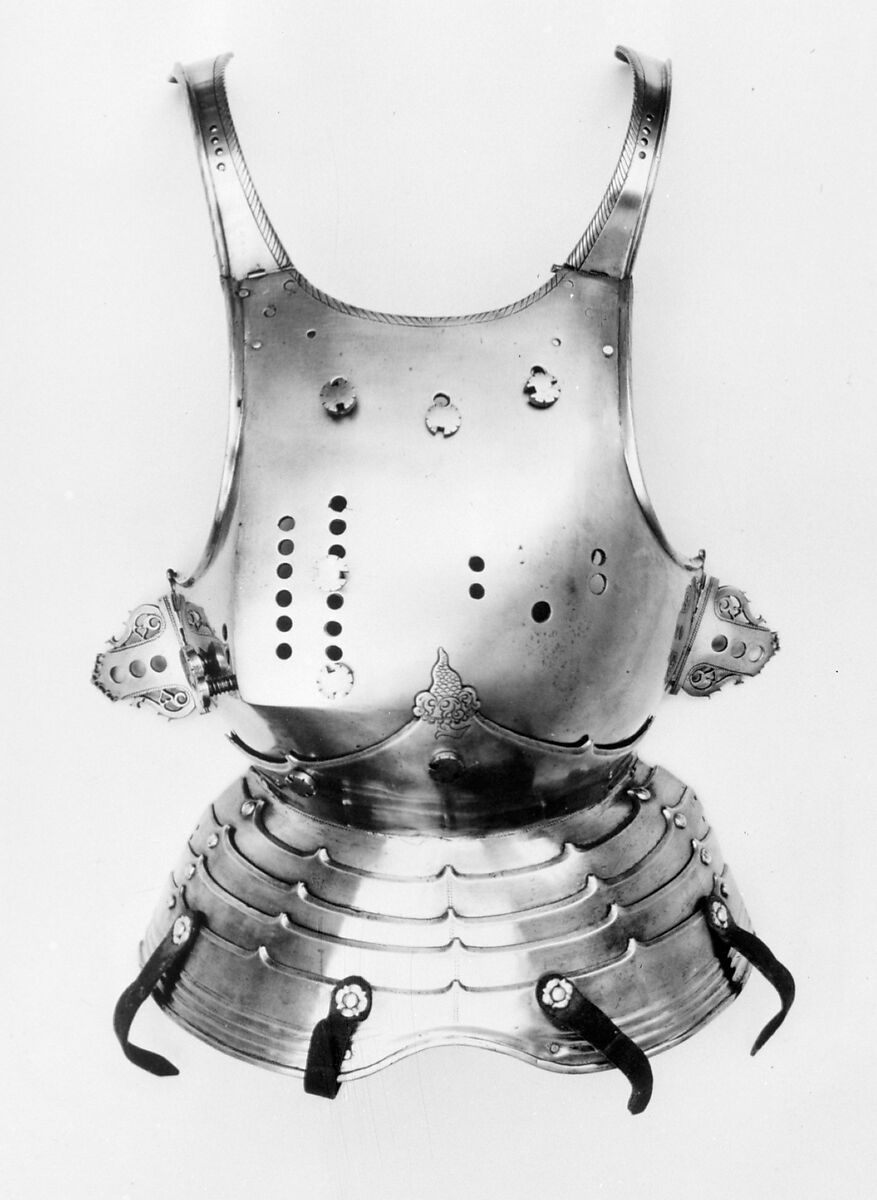 Armor for the Joust of Peace, Helmet (04.3.291a) made by Daniel Tachaux (French, 1857–1928, active in France and America), Steel, copper alloy, leather, textile, horn, German; restorations, French, Paris