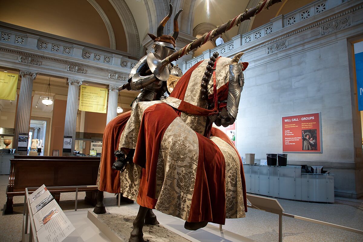 Armor for the Joust of Peace, Helmet (04.3.291a) made by Daniel Tachaux (French, 1857–1928, active in France and America), Steel, copper alloy, leather, textile, horn, German; restorations, French, Paris