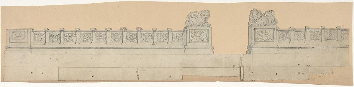 Design for a Stage Set at the Opéra, Paris: Balustrade with Chinese Motif, Eugène Cicéri (French, Paris 1813–1890 Fontainebleau), Graphite 
