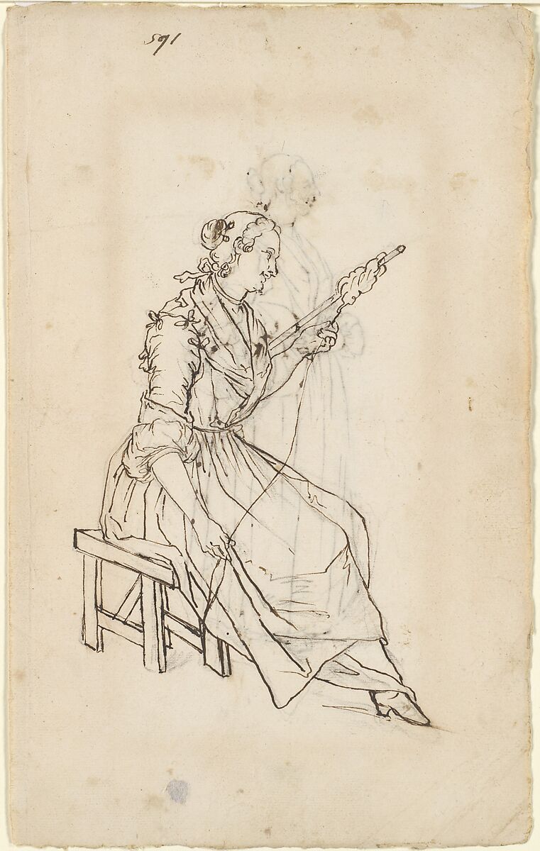 A Woman Spinning (recto); A Woman Holding a Bundle (verso), Giacomo Ceruti (Italian, Milan 1698–1767 Milan), Pen and brown ink