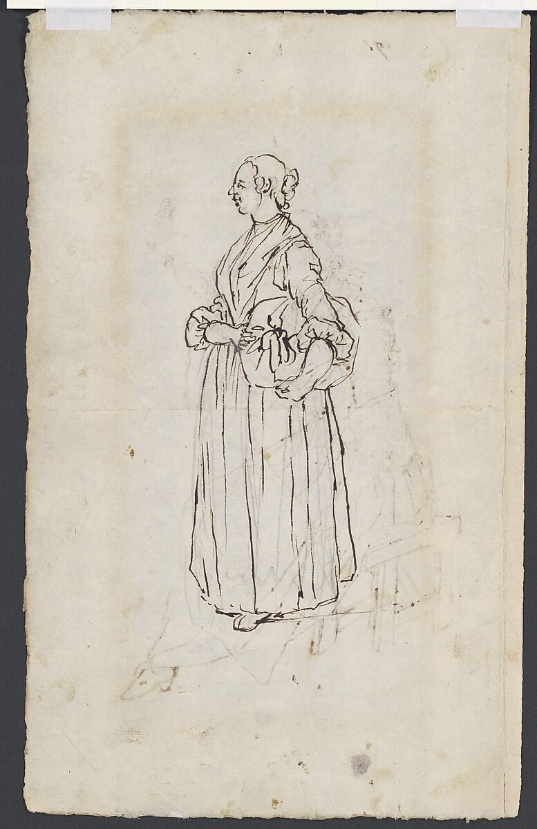 A Woman Spinning (recto); A Woman Holding a Bundle (verso), Giacomo Ceruti (Italian, Milan 1698–1767 Milan), Pen and brown ink