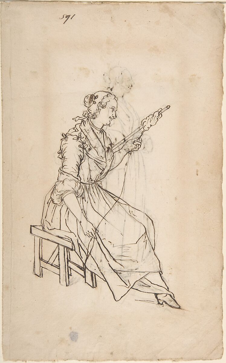 A Woman Spinning (recto); A Woman Holding a Bundle (verso), Giacomo Ceruti (Italian, Milan 1698–1767 Milan), Pen and brown ink 
