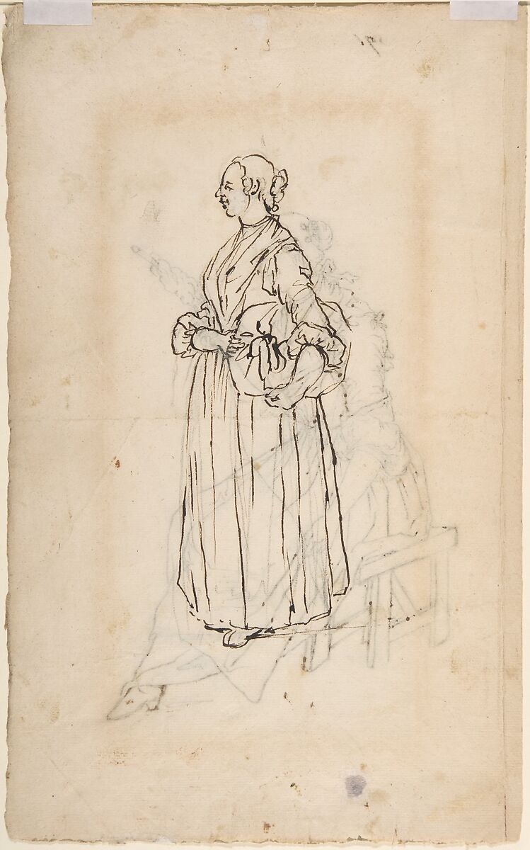 A Woman Spinning (recto); A Woman Holding a Bundle (verso), Giacomo Ceruti (Italian, Milan 1698–1767 Milan), Pen and brown ink