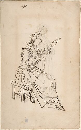 A Woman Spinning (recto); A Woman Holding a Bundle (verso)