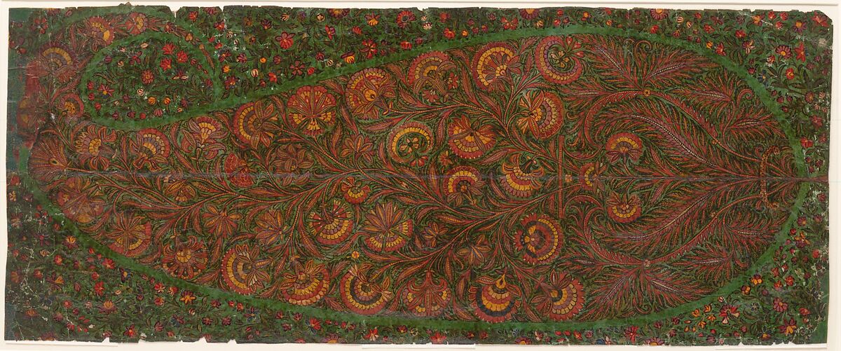 Motif from Kashmir Shawl: Pheerozee (Turquoise Color), No. 23, By Order of Mahummud Azeem Khan, Anonymous, Indian, 19th century, Gouache on paper, varnished 