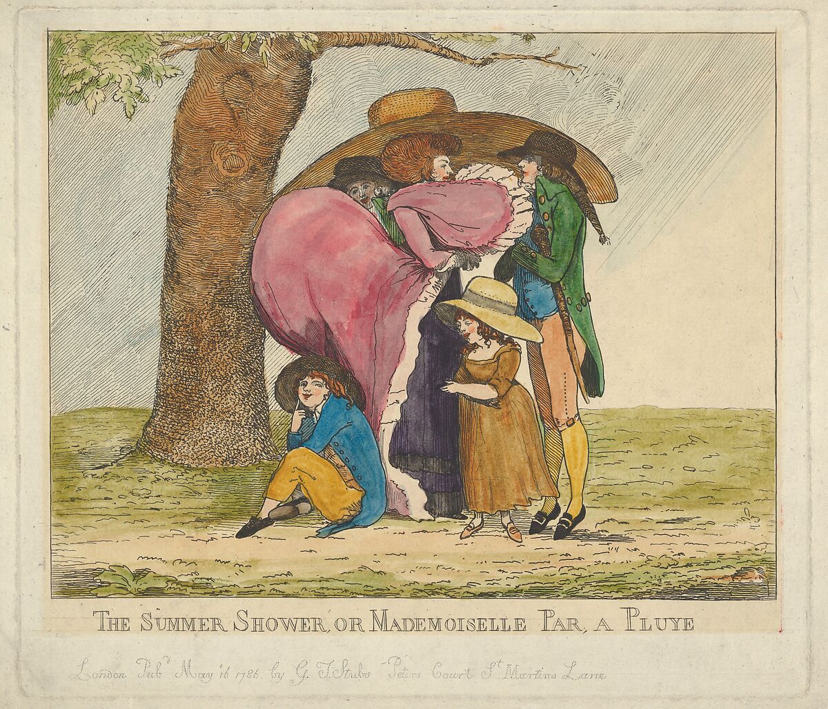 The Summer Shower, or Mademoiselle Par, a Pluye, George Townley Stubbs (British, Liverpool 1756–1815?), Etching, hand colored 