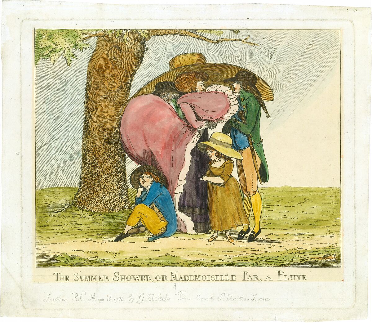 The Summer Shower, or Mademoiselle Par, a Pluye, George Townley Stubbs (British, Liverpool 1756–1815?), Hand-colored etching
