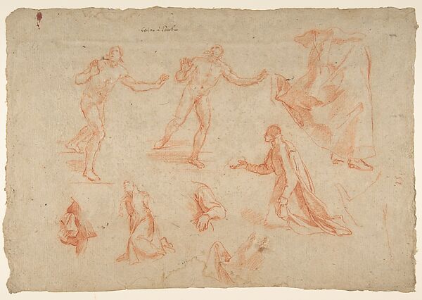 Figure and Drapery studies (recto); Three Studies of a Male Torso for the 'Coronation of Marcantonio Pasqualini' (verso)