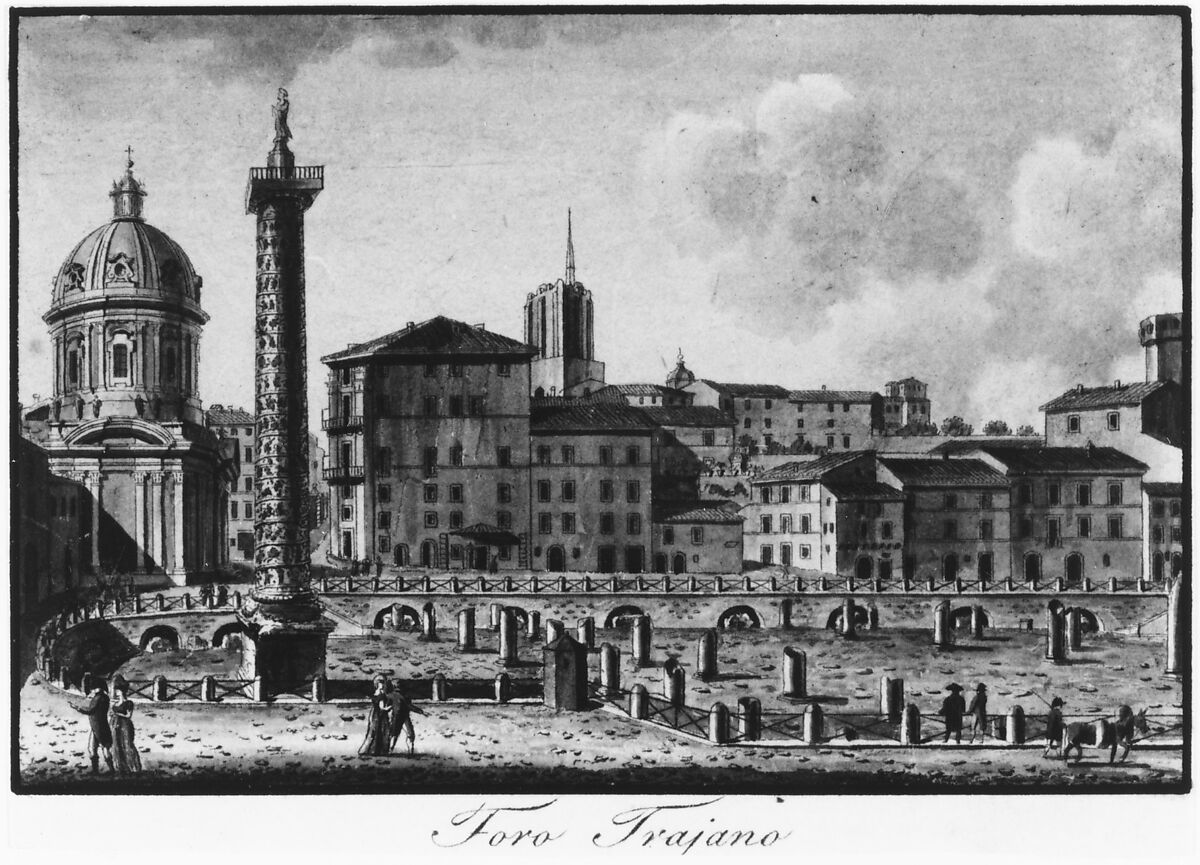 The Forum of Trajan, Rome, Giovanni Battista Cipriani (Italian, Siena 1766–1839 Rome), Drawing in pen and ink and gray wash