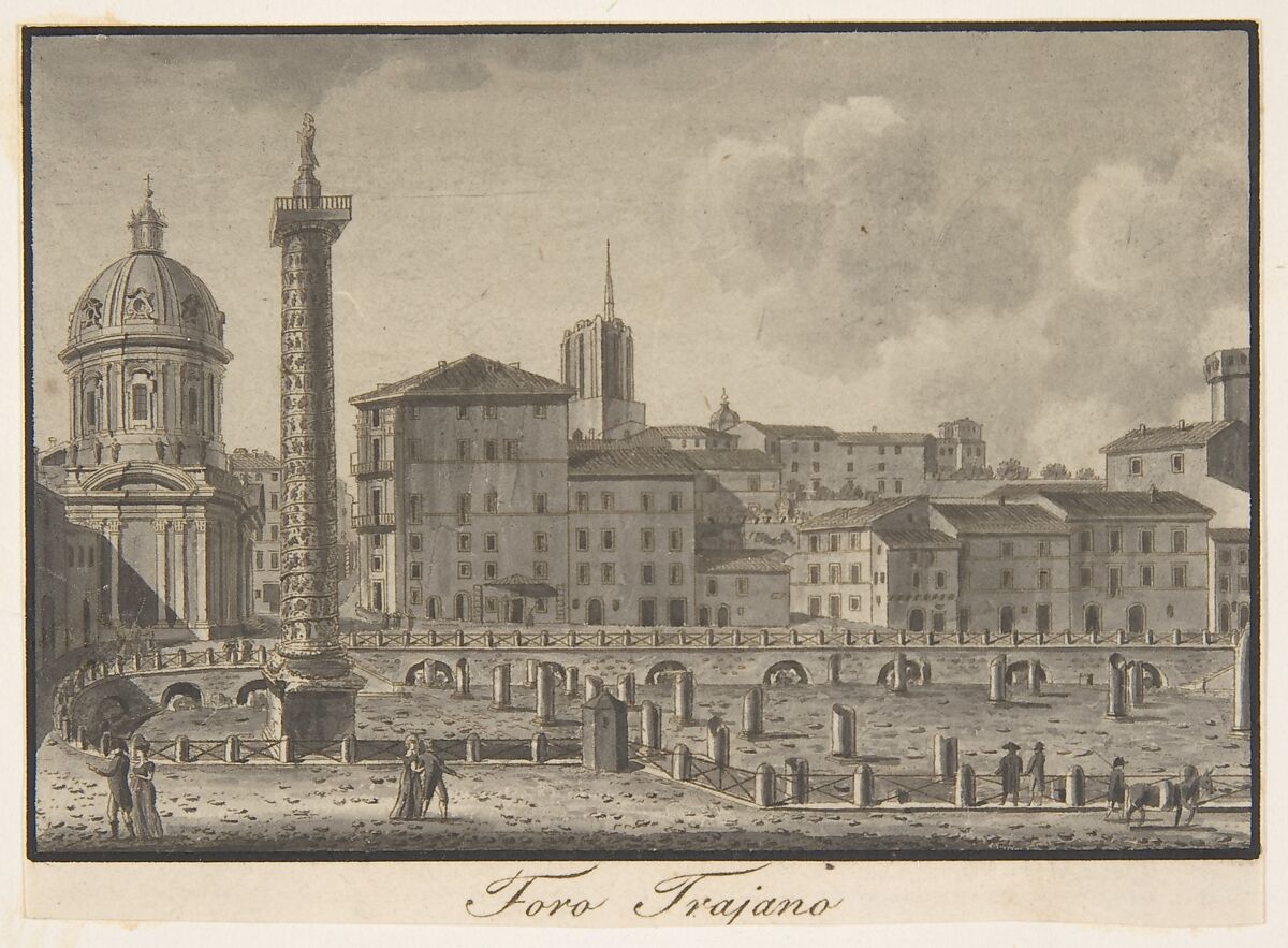 The Forum of Trajan, Rome, Giovanni Battista Cipriani (Italian, Siena 1766–1839 Rome), Drawing in pen and ink and gray wash 