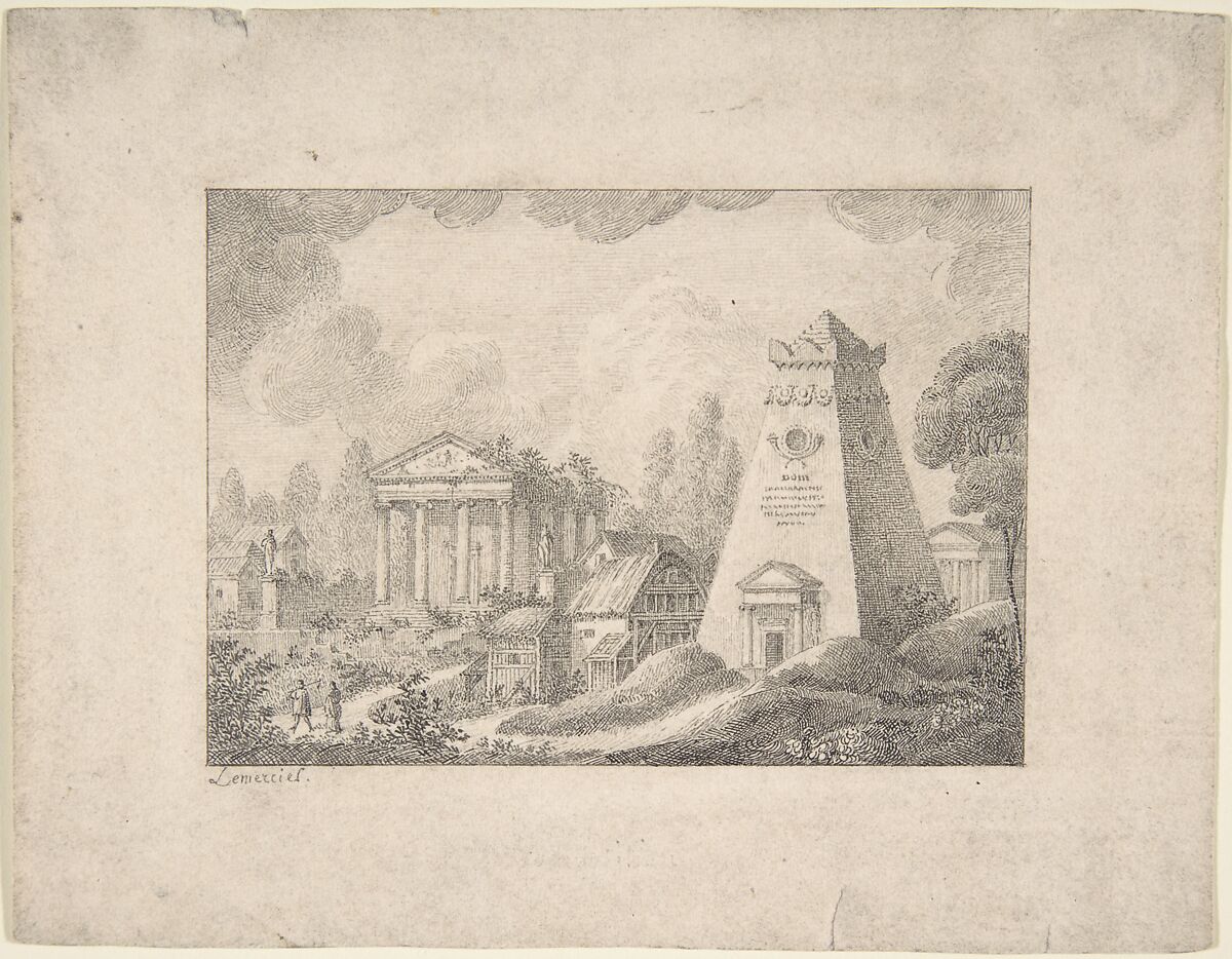 Architectural Fantasy, Joseph Lemercier (French, 1803–1887), Pen and black and gray ink 