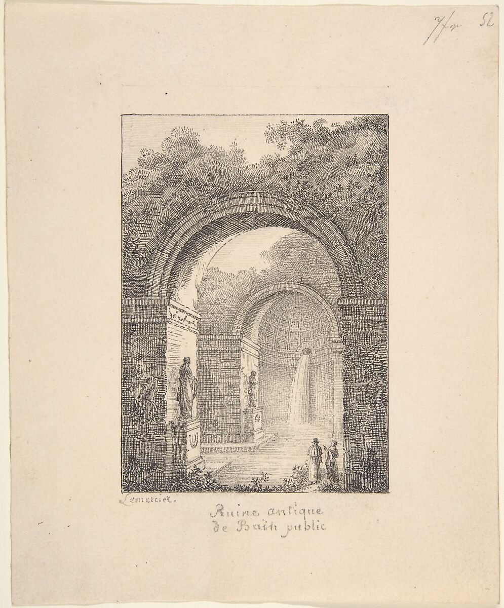 Classical Ruins: A Public Bath, Joseph Lemercier (French, 1803–1887), Pen and black and gray ink 