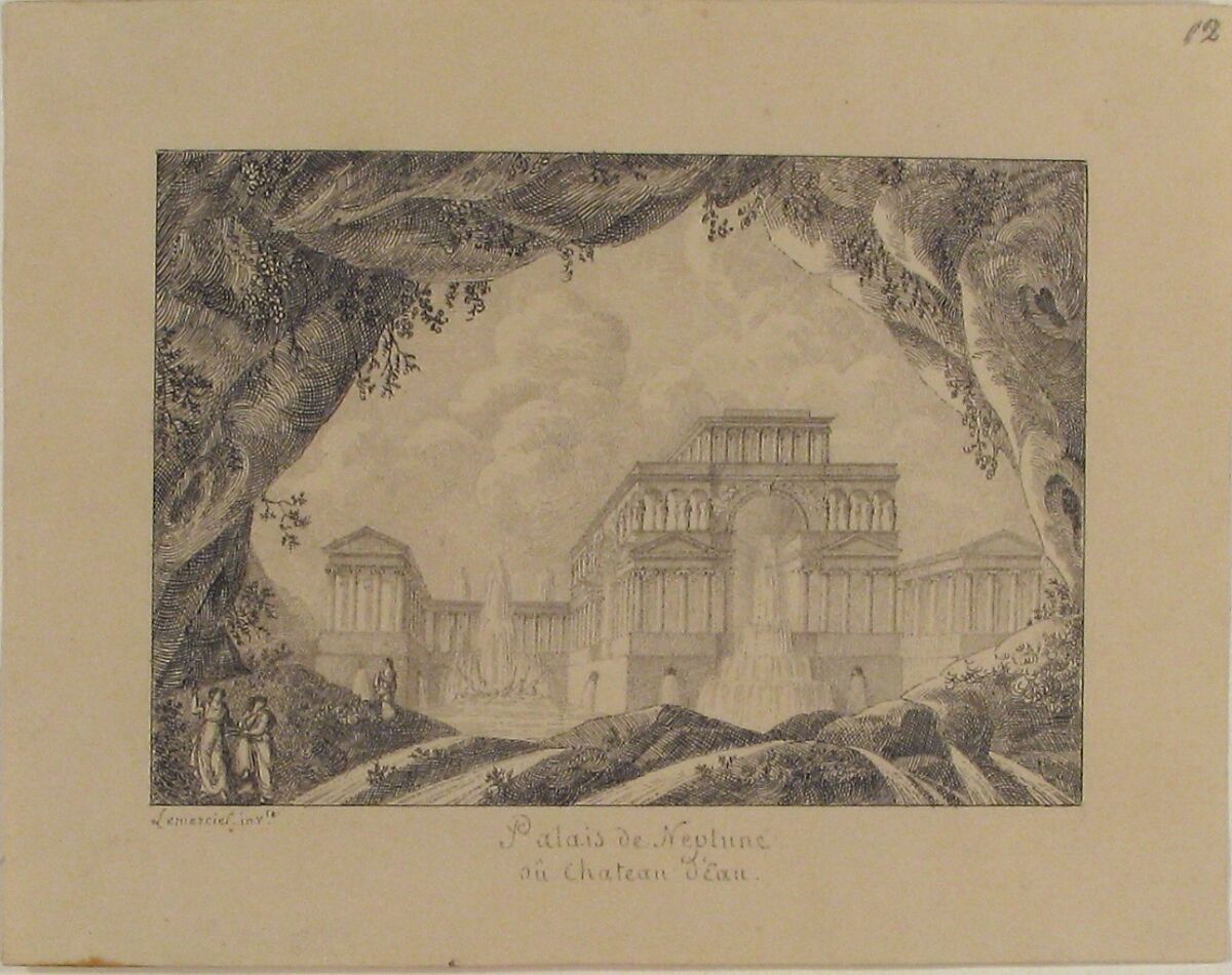 The Palace of Neptune (Water Palace), Joseph Lemercier (French, 1803–1887), Pen and black and gray ink