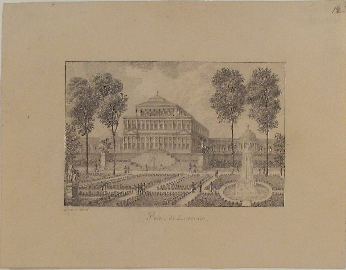 A Ruler's Palace, Joseph Lemercier (French, 1803–1887), Pen and ink