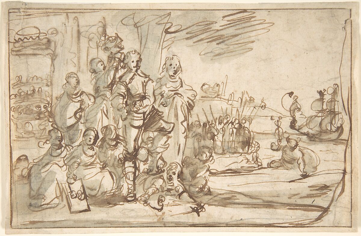 Allegorical Portrait of a Commander and His Wife, Pieter Jansz. (Dutch, Amsterdam ca. 1602–1672 Amsterdam), Pen and brown ink, brush and gray wash 
