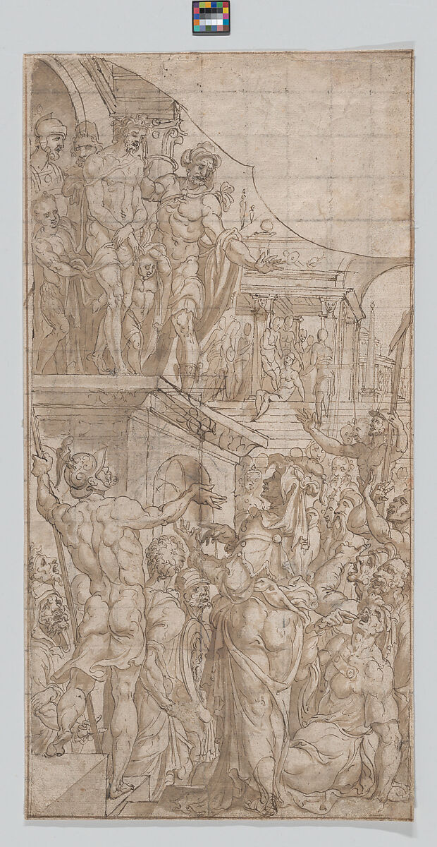 Ecce Homo, Maarten van Heemskerck (Netherlandish, Heemskerck 1498–1574 Haarlem), Pen and brown ink, brush and brown wash; squared in black chalk