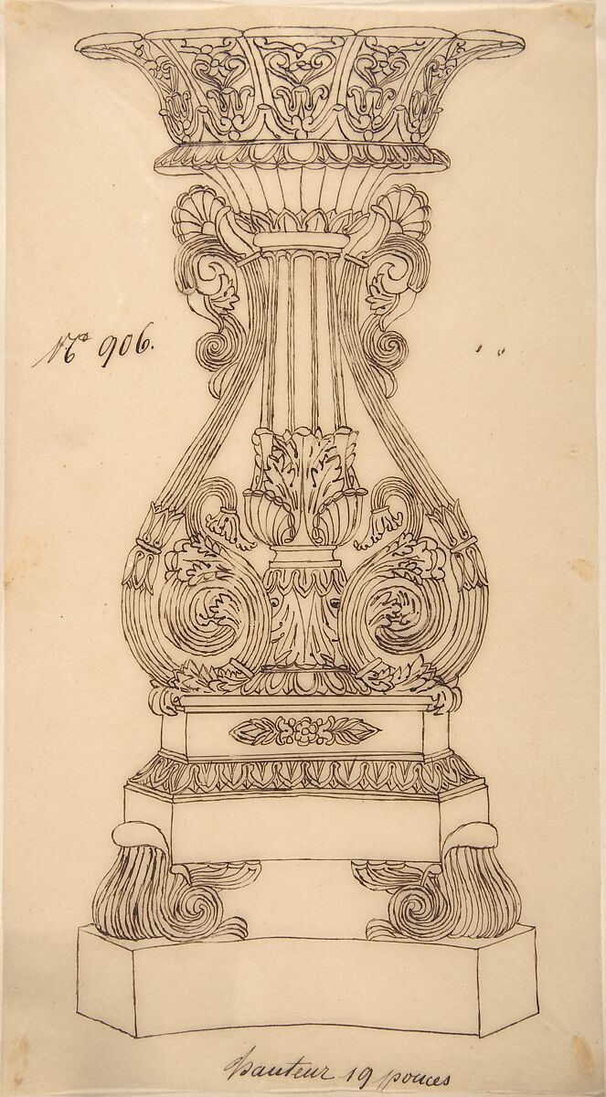 Design for a Candlestick, Anonymous, French, 19th century, Pen and brown ink 