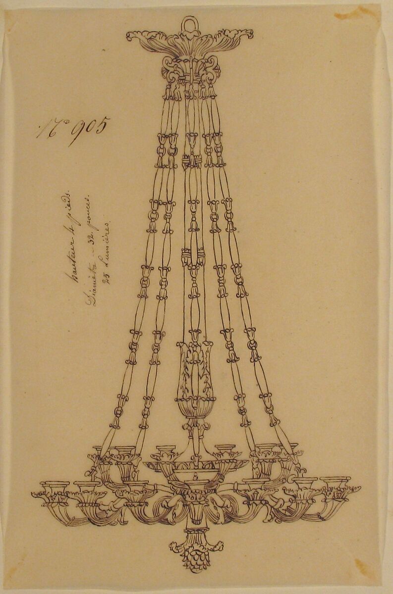 Design for a Hanging Chandelier, Anonymous, French, 19th century, Pen and brown ink