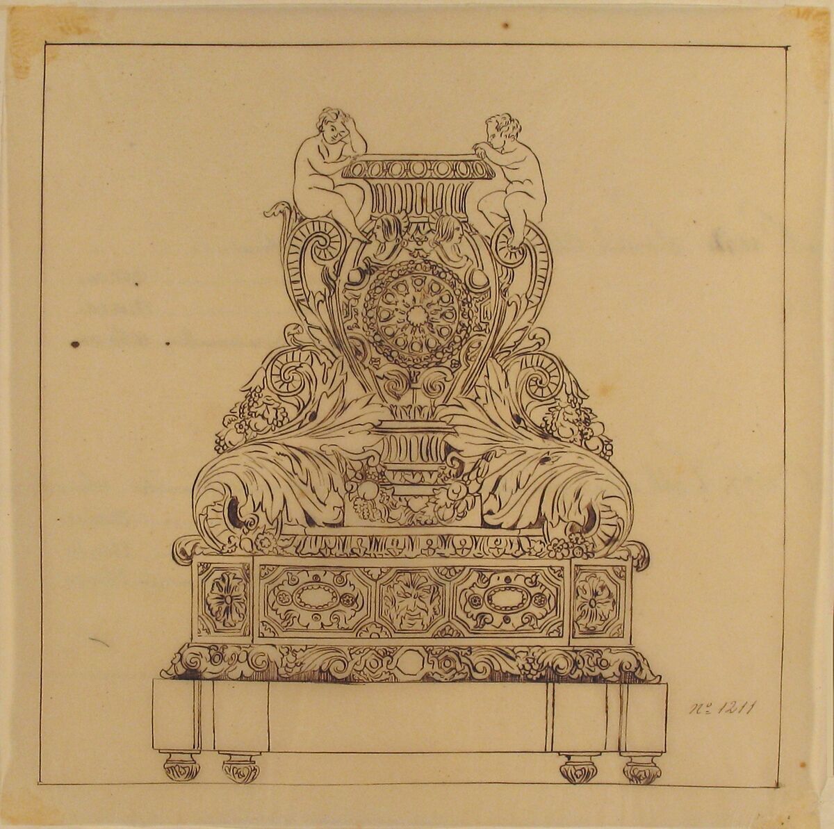 Design for an Urn, Anonymous, French, 19th century, Pen and brown ink. Framing lines in pen and brown ink. 