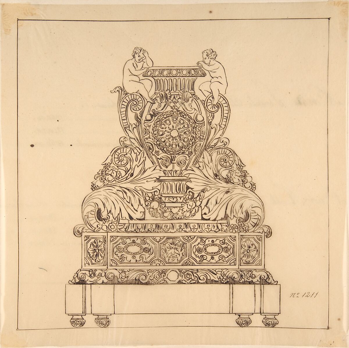 Design for an Urn, Anonymous, French, 19th century, Pen and brown ink. Framing lines in pen and brown ink.