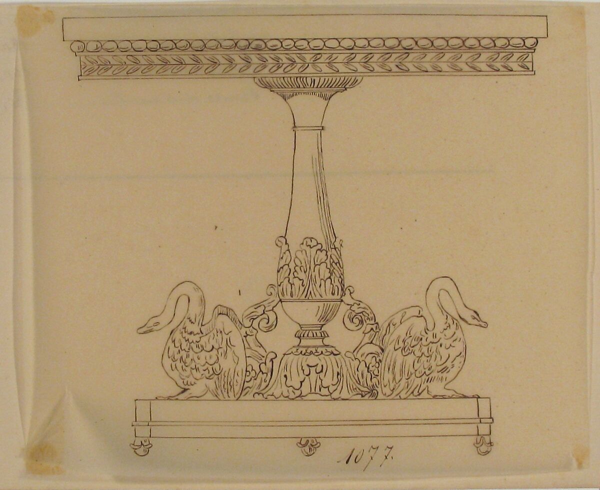 Design for a Table with an Acanthus Leaf and Swan Base, Anonymous, French, 19th century, Pen and brown ink
