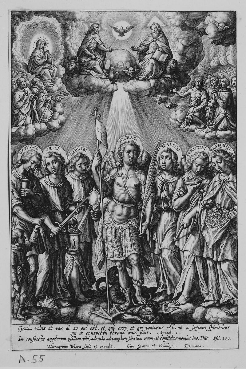 St. Michael and Archangels (The Seven Archangels), Hieronymus (Jerome) Wierix (Netherlandish, ca. 1553–1619 Antwerp), Engraving