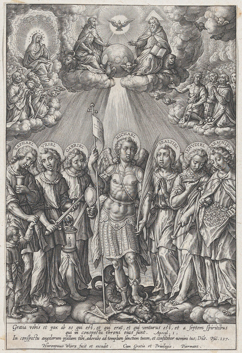 St. Michael and Archangels (The Seven Archangels), Hieronymus (Jerome) Wierix (Netherlandish, ca. 1553–1619 Antwerp), Engraving 