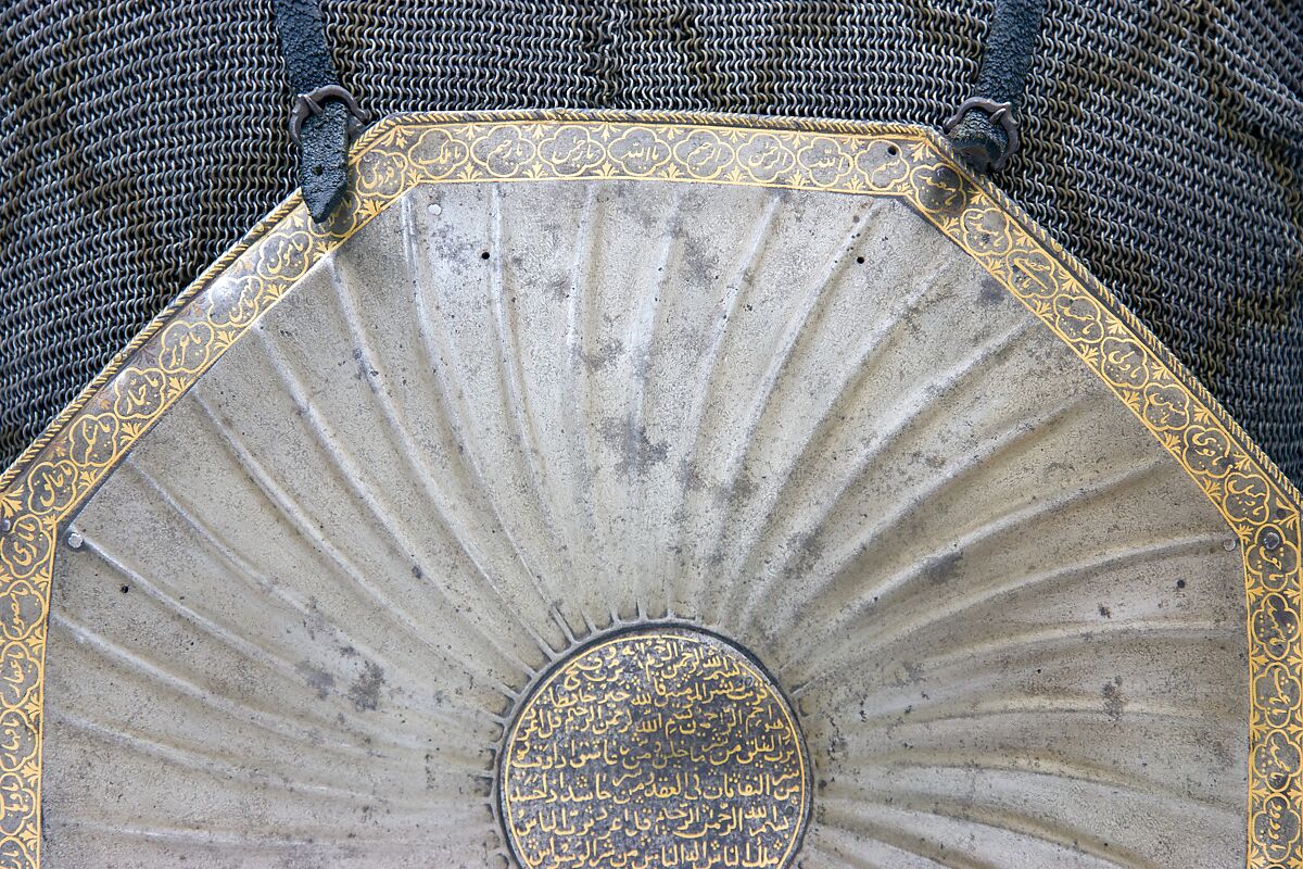 Cuirass (<i>Char-aina</i>) with Mail Shirt, Steel, iron, gold, leather, textile, cuirass, Iranian; mail shirt, Iranian or Indian