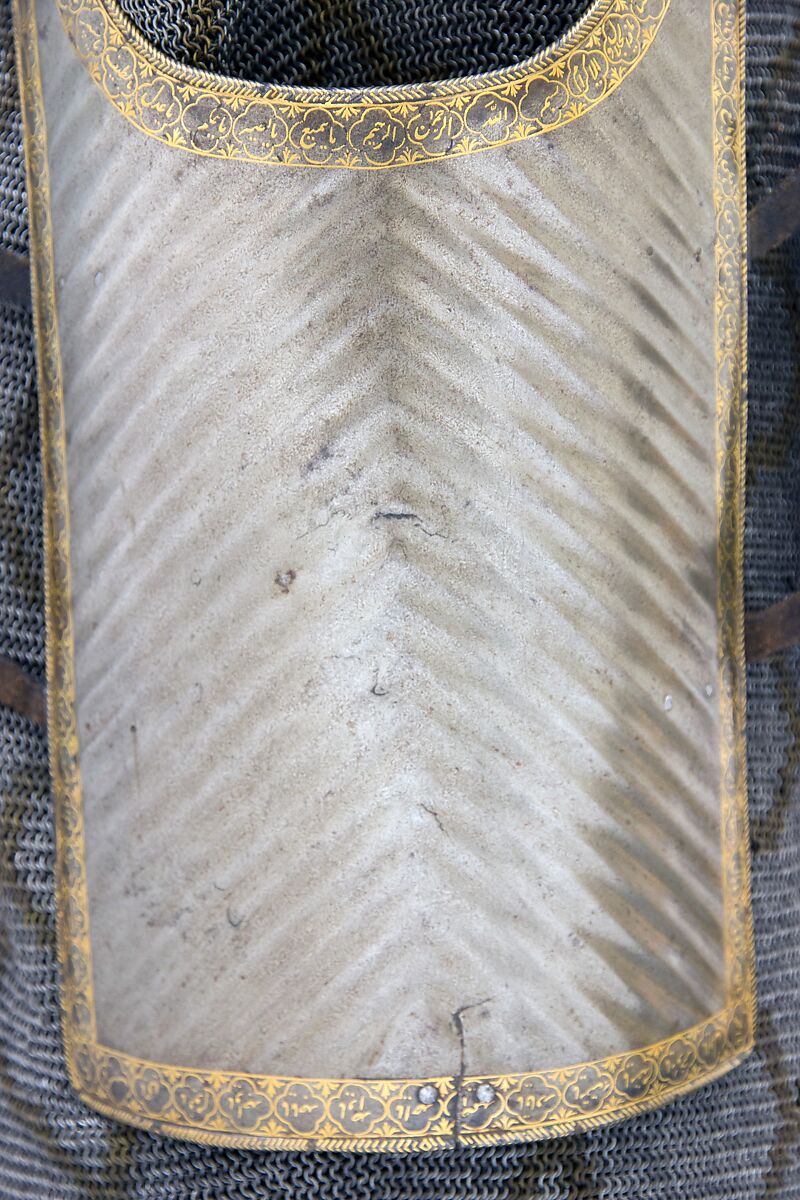 Cuirass (<i>Char-aina</i>) with Mail Shirt, Steel, iron, gold, leather, textile, cuirass, Iranian; mail shirt, Iranian or Indian