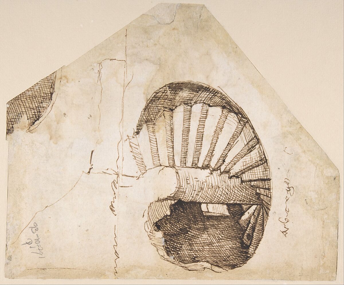 The Dioscuri on Monte Cavallo (recto); Study of a Spiral Staircase (verso), Maarten van Heemskerck (Netherlandish, Heemskerck 1498–1574 Haarlem), Pen and brown ink