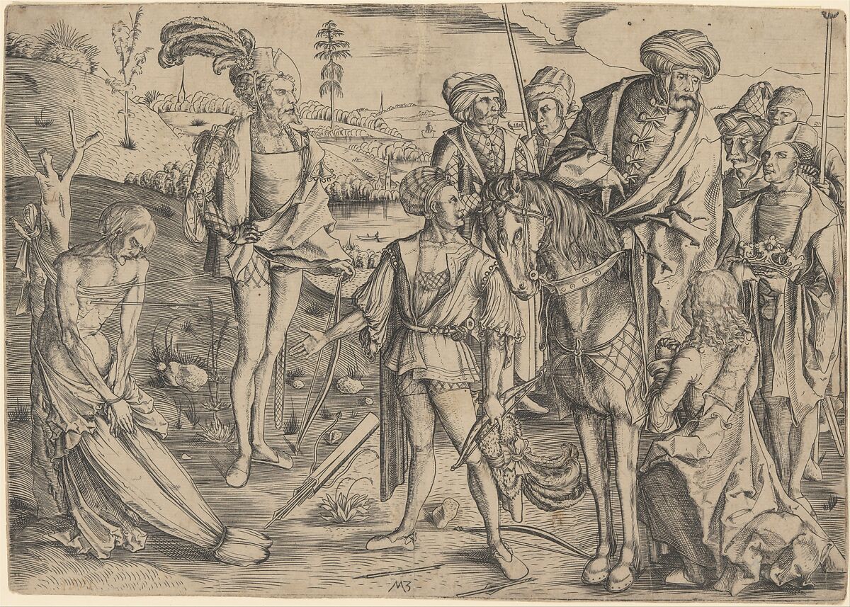 The King's Sons Shooting Their Father's Corpse, Master MZ (German, Munich, ca. 1477–1525), Engraving 