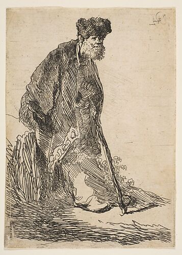Man in a Coat and Fur Cap Leaning against a Bank