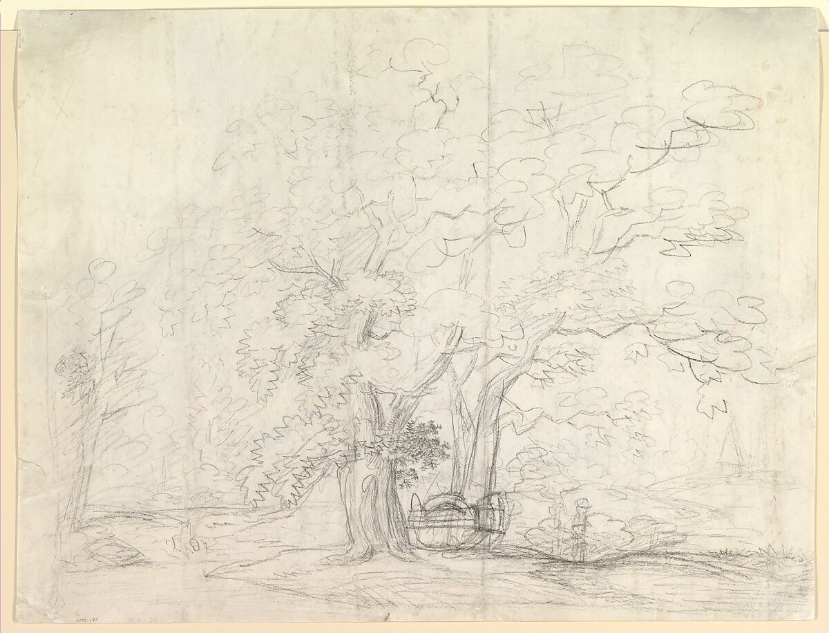 Study of Oak Trees (recto), Carl Wilhelm Kolbe (German, Berlin 1759–1835 Dresden), Black chalk