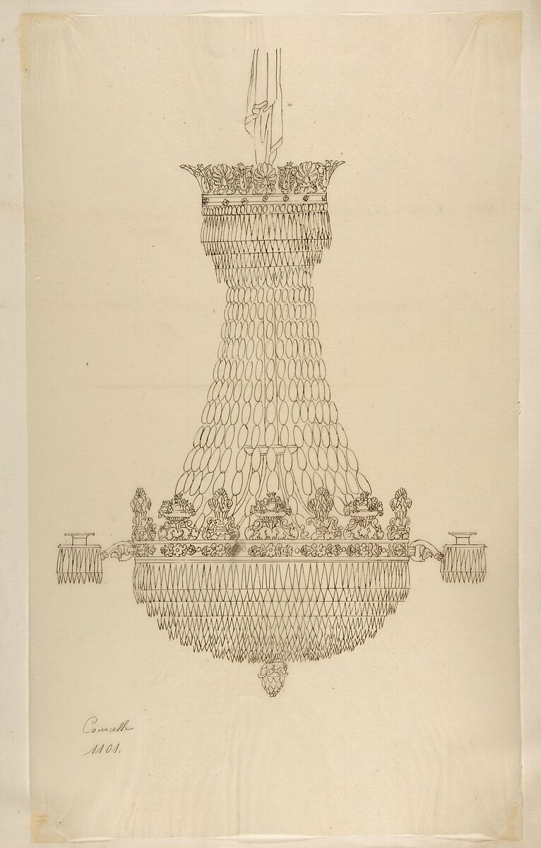 Design for a Chandelier, Anonymous, French, 19th century, Pen and brown ink 