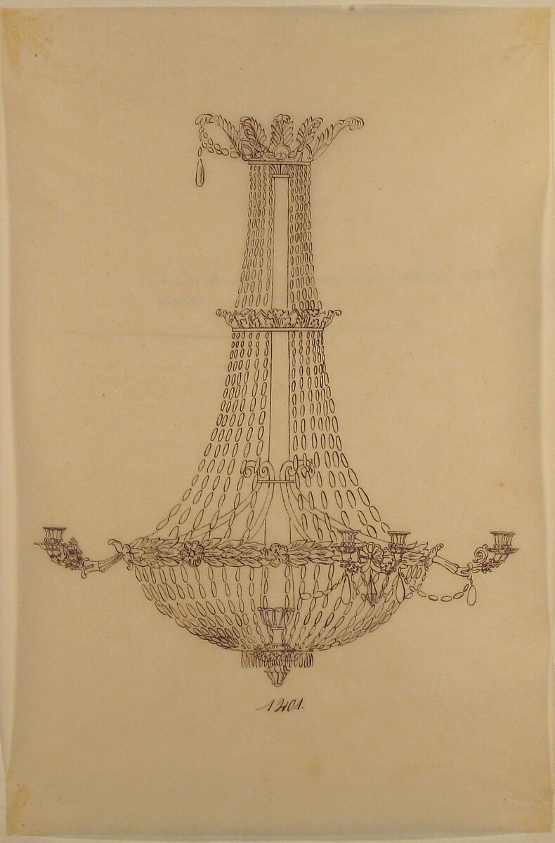 Design for a Chandelier, Anonymous, French, 19th century, Pen and brown ink