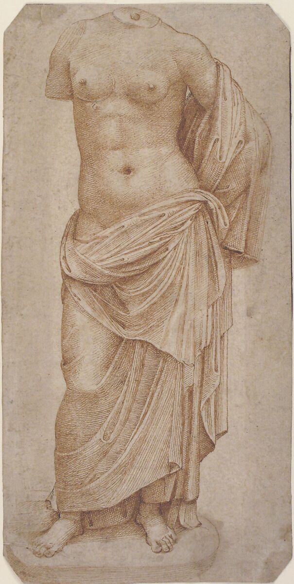 Study of an Antique Statue, Marcantonio Raimondi (Italian, Argini (?) ca. 1480–before 1534 Bologna (?)), Pen and brown ink