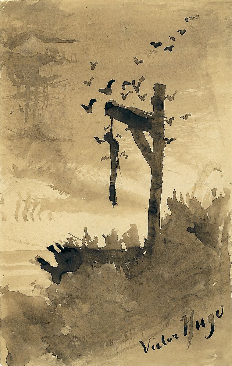 The Hanged Man, Victor Hugo (French, Besançon 1802–1885 Paris), Brush and ink wash on wove paper