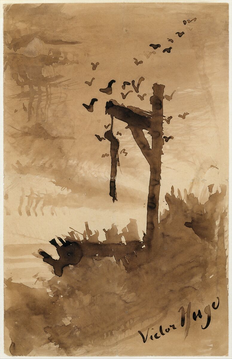 The Hanged Man, Victor Hugo (French, Besançon 1802–1885 Paris), Brush and ink wash on wove paper