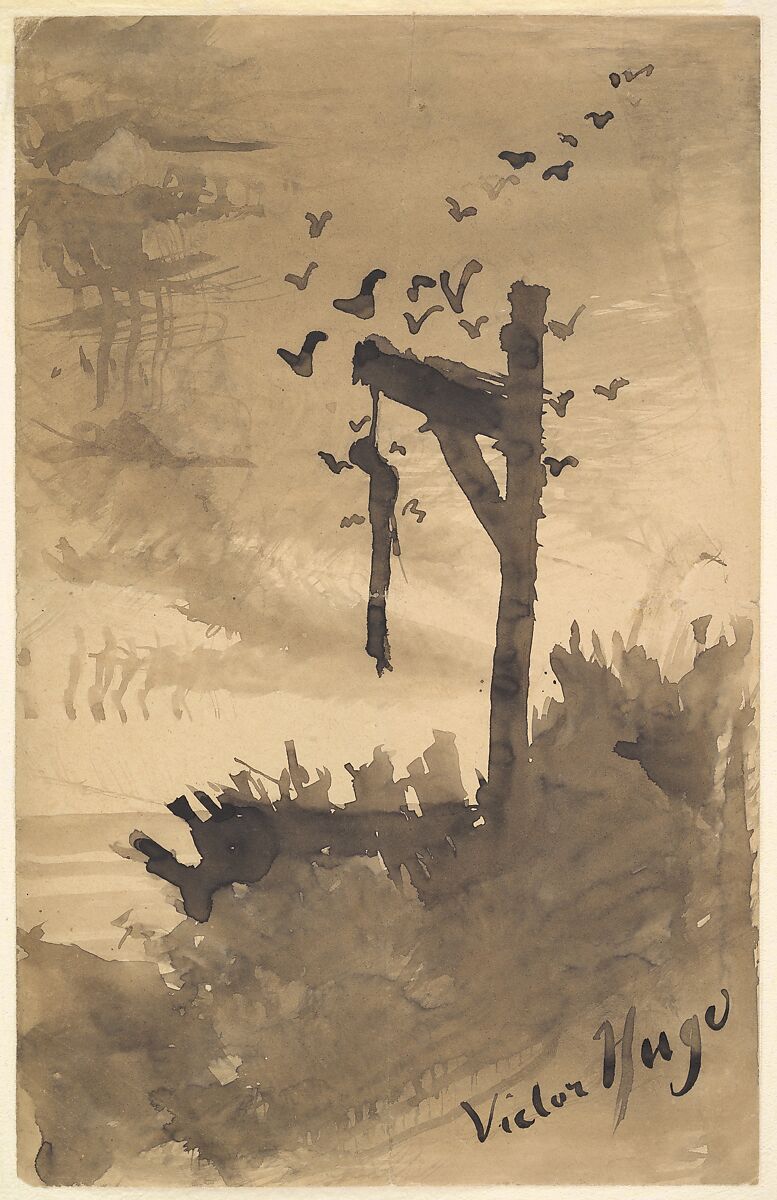 The Hanged Man, Victor Hugo (French, Besançon 1802–1885 Paris), Brush and ink wash on wove paper 