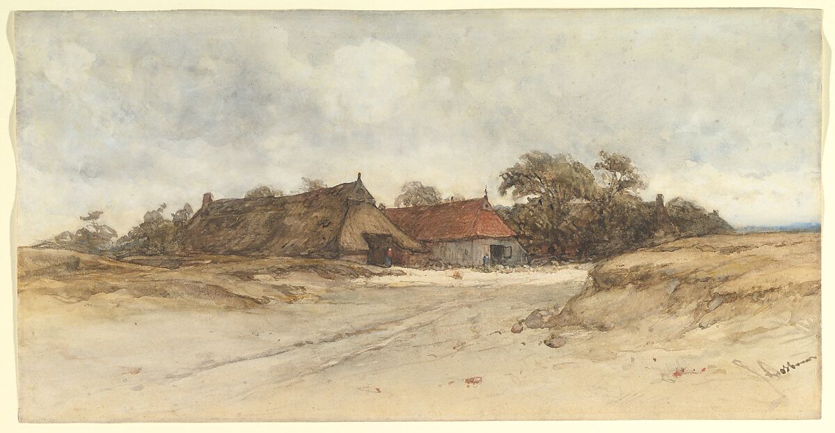 Farmhouses, Johannes Bosboom (Dutch, The Hague 1817–1891 The Hague), Watercolor 